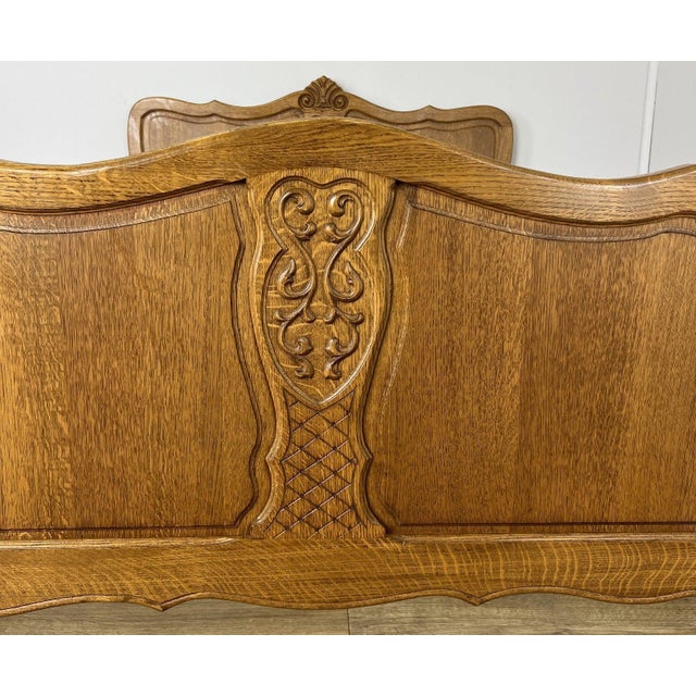 Vintage French Louis XVI Oak Double Bed Frame with Carved Headboard For Sale - Image 5 of 13