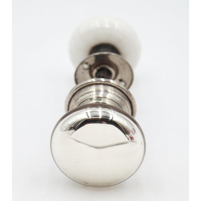 Mid 20th Century Antique White Ceramic & Mercury Glass Passage Door Knob Set For Sale - Image 5 of 7