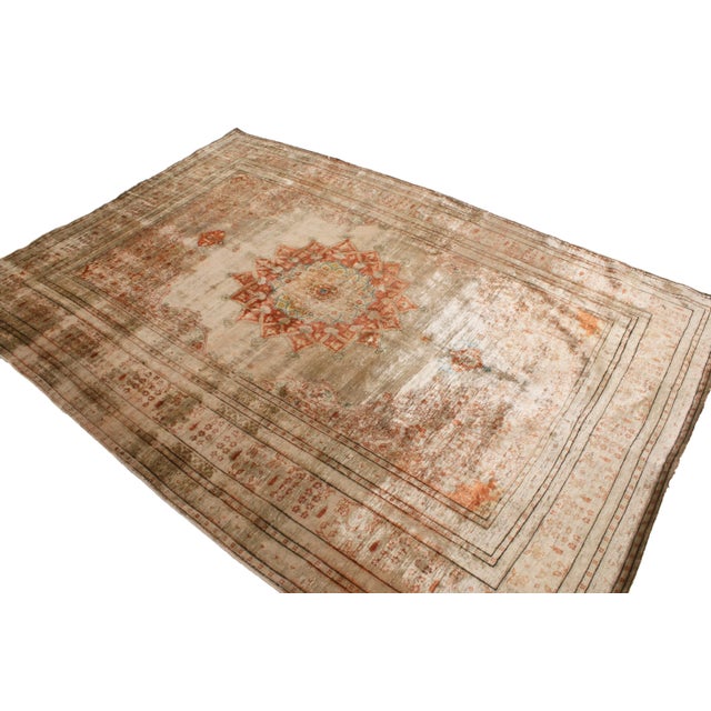 Traditional 1910s Antique Tabriz Beige Brown and Blue Wool Persian Rug- 4′ × 5′9″ For Sale - Image 3 of 7