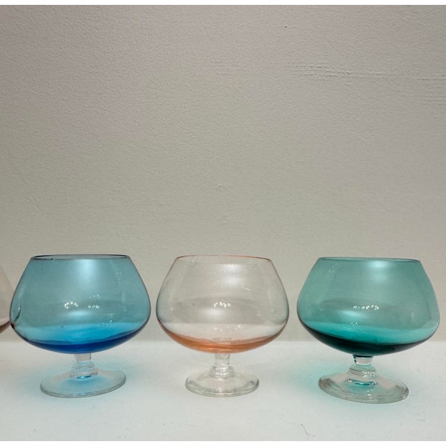 Mid 20th Century Mid Century Modern Pastel Colored Glass Brandy Snifters Cocktails - Set of 6 For Sale In Houston - Image 6 of 10
