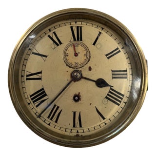 Antique English Ships Clock in Brass Case For Sale