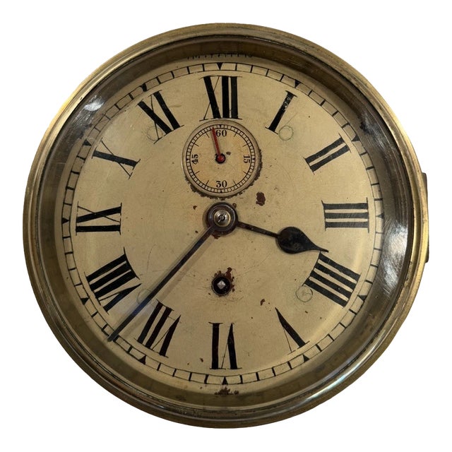 Antique English Ships Clock in Brass Case For Sale