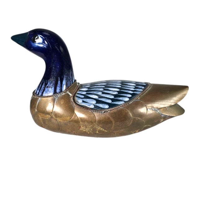 Blue Tonala Brass Duck Figurines Talavera Mexican Folk Art Set of 3 For Sale - Image 8 of 11