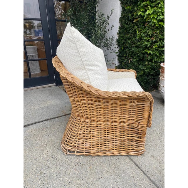 Wood Mid 20th Century Wicker Occasional Chair With Ottoman For Sale - Image 7 of 12