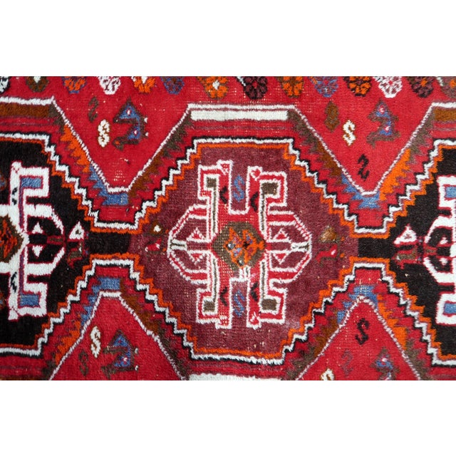 1940s, Vintage Persian Shiraz Rug, Tribal Triple Medallion, Red Field, 4 X 5 For Sale - Image 4 of 11