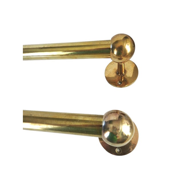 Brass Pair of Vintage Solid Unlacquered Brass Towel Bars With Heavy Ball Finials (25") For Sale - Image 8 of 11