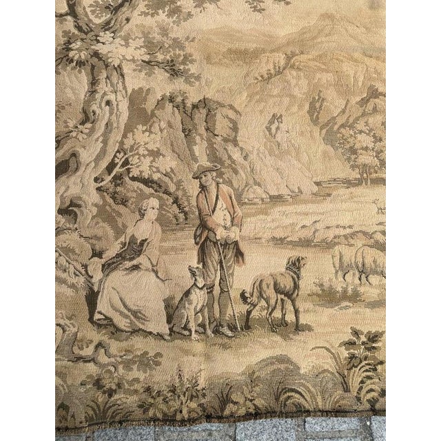 Antique French Jacquard Tapestry with Shepherds in the style of Aubusson, 1920s For Sale - Image 4 of 18