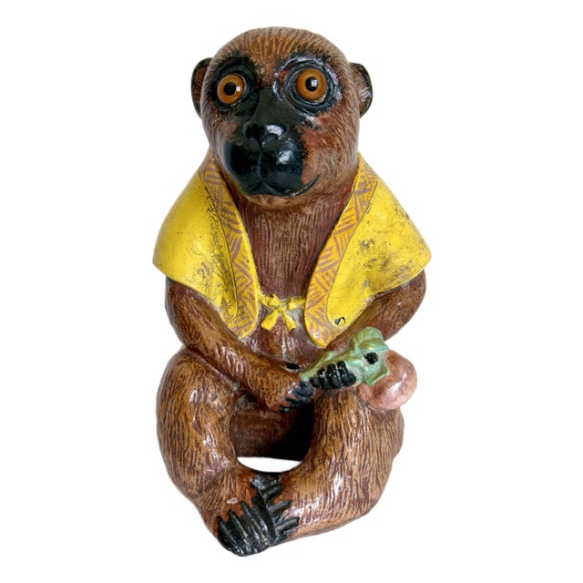 Vintage South American Folk Art Style Monkey Figure With Glass Eyes For Sale