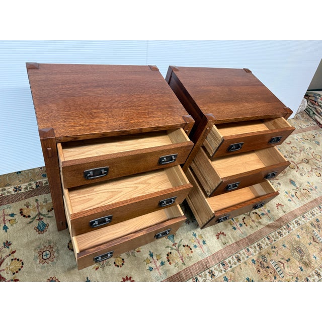 Stickley Stickley Mission Collection Three Drawer Nightstands, Pair For Sale - Image 4 of 12