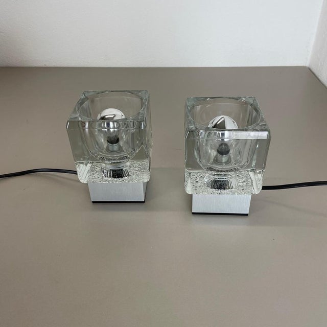 Metal Ice Cube Glass Table Lights from Peill & Putzler, Germany, 1970s, Set of 2 For Sale - Image 7 of 17