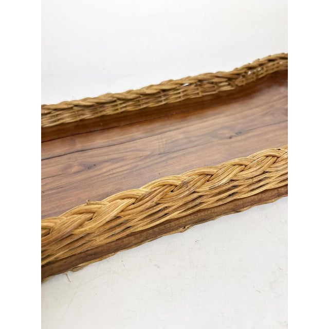 Vintage French Tray in Olive Wood and Rush, 1960 For Sale - Image 6 of 16