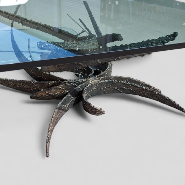 Metal 1972 Silas Seandel Brutalist Torch-Cut Iron and Glass Coffee Table For Sale - Image 7 of 18