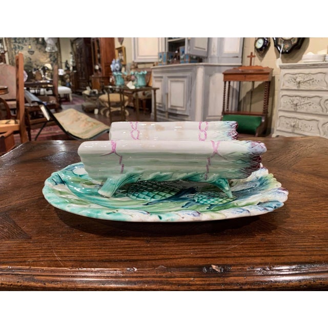French 20th Century French Painted Barbotine Two-Piece Asparagus Dish From Luneville For Sale - Image 3 of 11