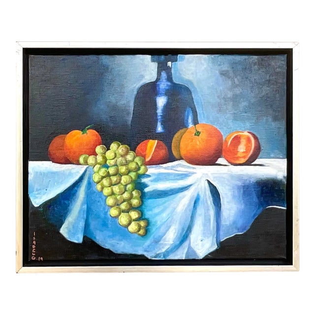 Vintage Boho Signed Original Oil Painting, Still Life on Canvas For Sale
