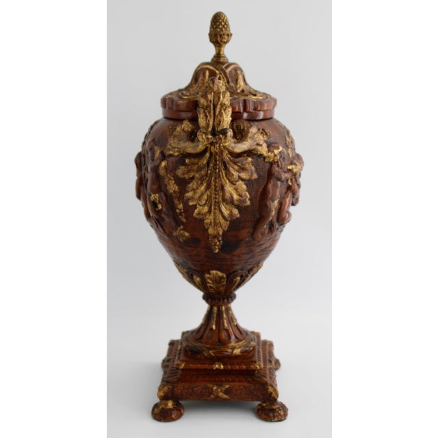 Neoclassical Maitland-Smith Neoclassical Urn Putti Cherub Bacchnalian 17" For Sale - Image 3 of 7