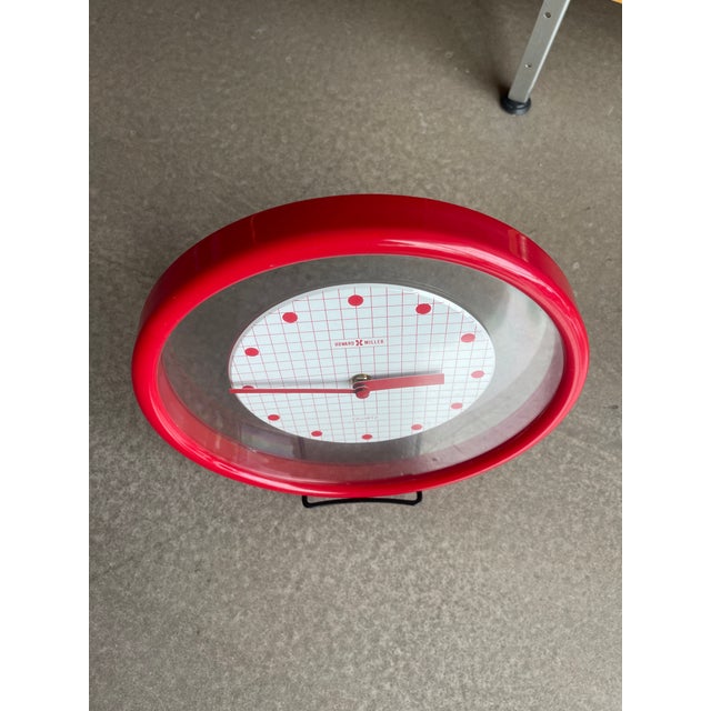 Plastic Vintage Howard Miller Red Memphis Postmodern Wall Clock Floating For Sale - Image 7 of 10