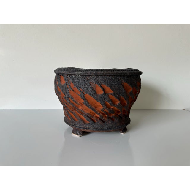 Vintage Organic Texture Artisan Studio Pottery Pot For Sale - Image 10 of 10