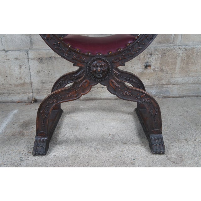 Late 19th Century Late 19th Century Antique Italian Renaissance Revival Walnut Curule Savonarola Lion Throne Chair For Sale - Image 5 of 12