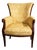Vintage Wingback Lounge Chair With Solid Wood Frame & Yellow Damask Upholstery For Sale