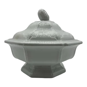 Antique Staffordshire White Ironstone “Baltic Shape” Covered Vegetable Dish, Circa 1840's