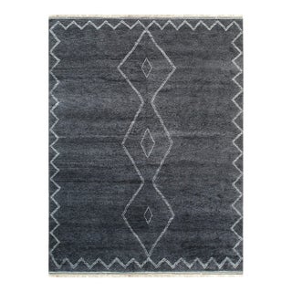 9x12 Talia Moroccan Charcoal Classic Diamond Modern Handknotted Wool Carpet Rug For Sale