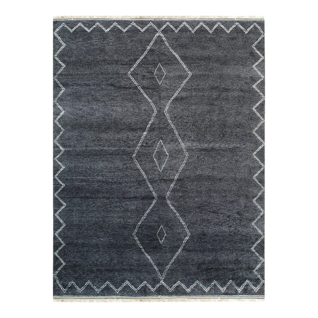 9x12 Talia Moroccan Charcoal Classic Diamond Modern Handknotted Wool Carpet Rug For Sale