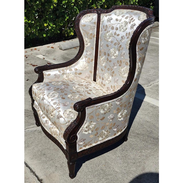 White Marge Carson Wingback Chair Embroidered Silk With 7 Pillows For Sale - Image 8 of 16