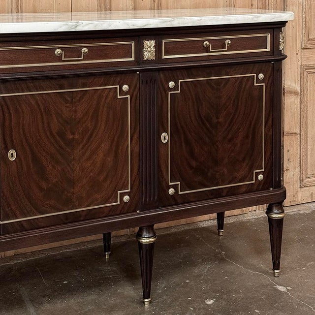 Oxblood Red 19th Century French Louis XVI Mahogany Buffet With Carrara Marble Top For Sale - Image 8 of 18