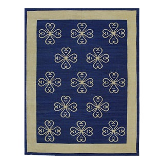 6x8 Handcrafted Exquisite Blue Floral Modern Flatweave Wool Carpet Rug For Sale