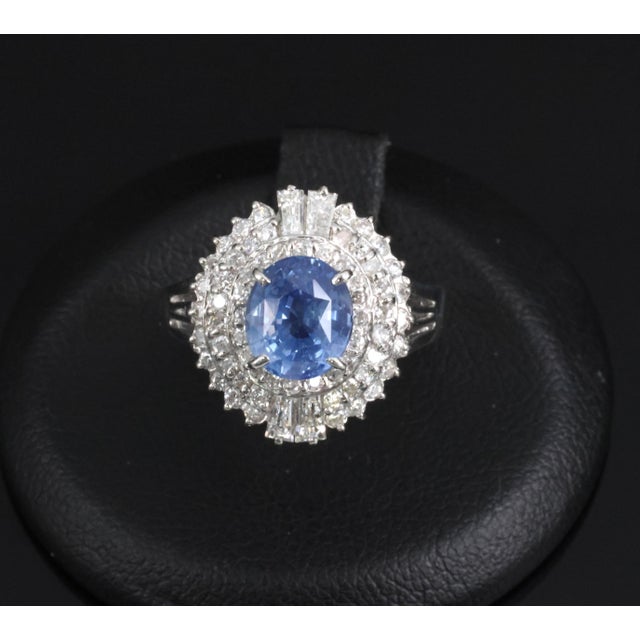 Blue Late 20th Century Rare 2.09ct Gia Ceylon No Heat Sapphire & 0.69ct Diamond Platinum Ring Size 5.25 For Sale - Image 8 of 17
