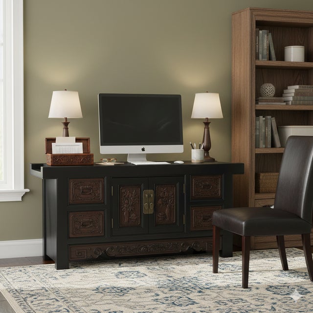 Oriental Cloud Scroll Dragons Relief Motif Treasure Chest Box For Sale - Image 9 of 10