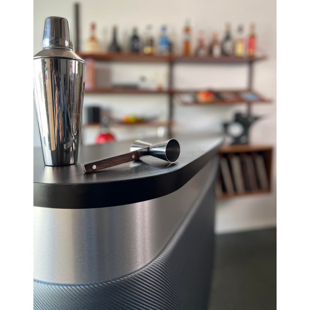 Free Standing Large Boomerang Shaped Home Bar With Brushed Metal Accent For Sale - Image 4 of 10