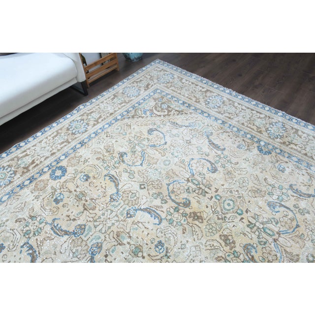 Textile 1970s Vintage Persian Handmade Wool Cotton Light Beige Area Rug For Sale - Image 7 of 11
