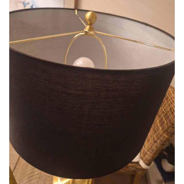 1990s 1990s Lauren Ralph Lauren "Payton" Brushed Brass and Glass Column Table Lamp For Sale - Image 5 of 8