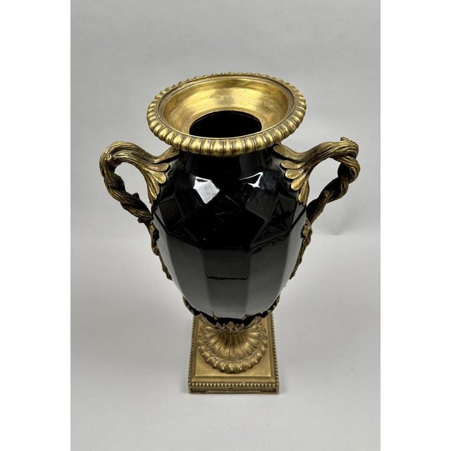 Large Black Ceramic and Bronze Vase, 1880 For Sale - Image 5 of 13