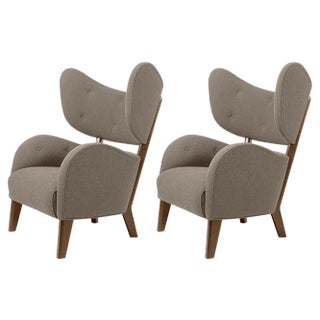 Set of Dark Beige Raf Simons Vidar 3 Smoked Oak My Own Lounge Chair by Lassen For Sale