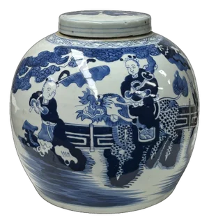 Oriental Blue White Big Kirin Riding Porcelain Large Ginger Jar