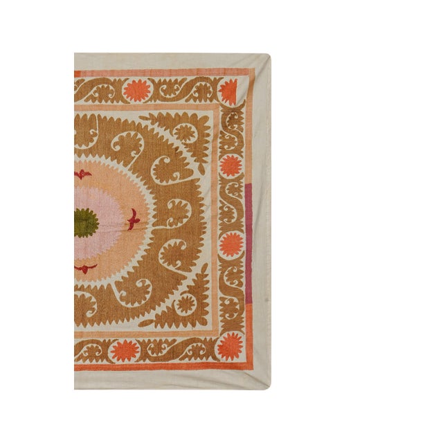 Vintage Suzani from Samarkand, circa 1900s. There are tears. Dimension; 50'' x 54" inches / 126 x 138 cm / 4'1'' x 4'5''...