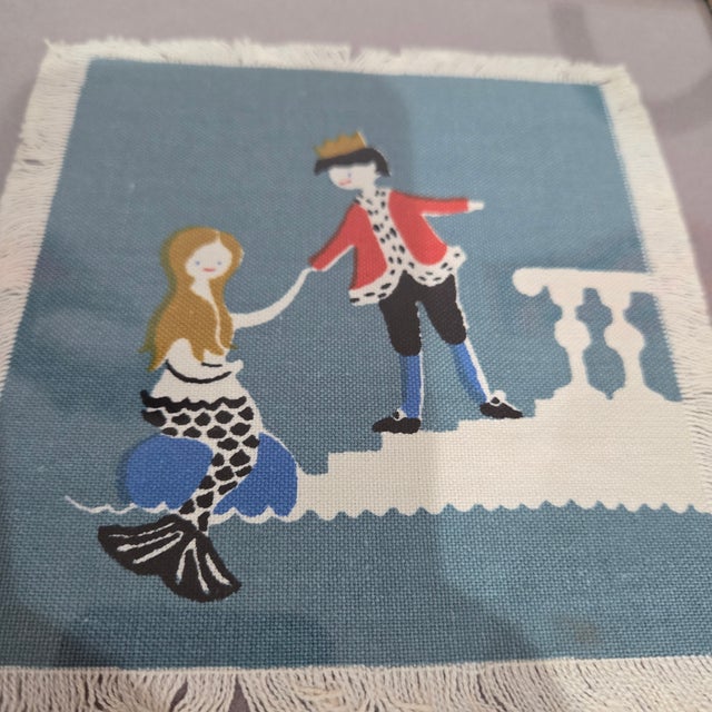 Mid-Century Modern Set of Six Hans Christian Andersen Textile Napkin Artworks by Aase & Preben Jangaard, Framed Danish Mid‑Century For Sale - Image 3 of 13