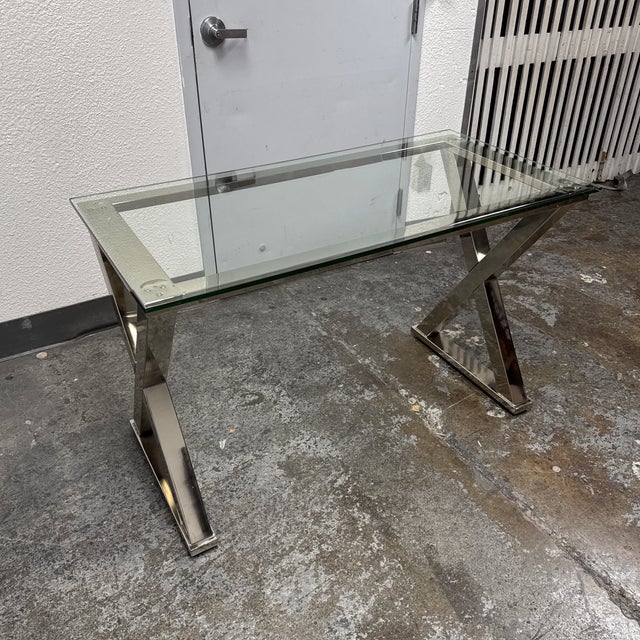 Modern Pottery Barn Ava Metal + Glass Desk For Sale - Image 3 of 12