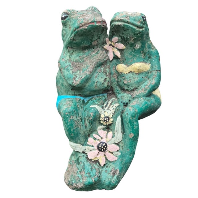 Sculpture Materials Anthropomorphic Frogs Bench Cement Sculpture Vintage Yard Art Statue Concrete For Sale - Image 7 of 18