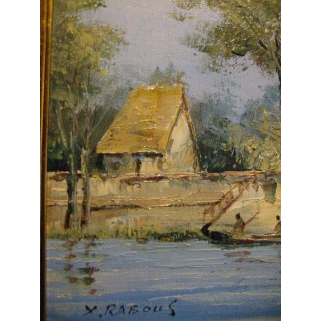 Late 20th Century X Rabous House Boat River and Fishermans Oil on Canvas For Sale In Los Angeles - Image 6 of 9