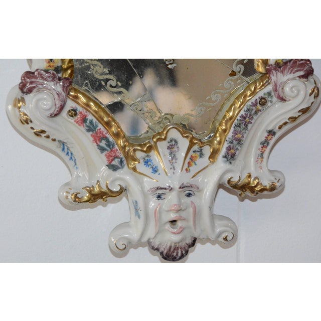 Rococo Pair of Antonibon Ceramic Hand Painted Mirrors With Etched Glass For Sale - Image 3 of 11