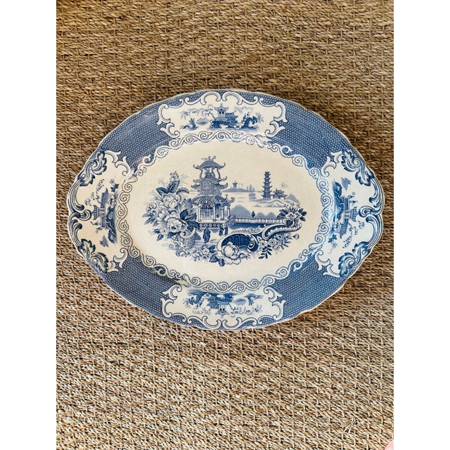 Vintage Transferware Platter, Blue and White For Sale In Charleston - Image 6 of 6