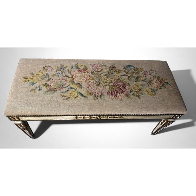 Early 20th Century Early 20th Century French Louis XVI Style Lacquered Wood Settee With Needlepoint Upholstery For Sale - Image 5 of 18