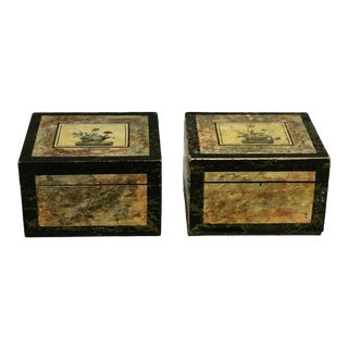 19th C. Folk Art Paint Decorated Boxes - a Pair For Sale