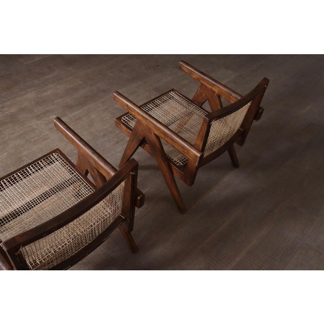 1950s Lounge Chairs PJ-SI-29-A in Teak and Cane by Pierre Jeanneret, 1950s Set of 2 For Sale - Image 5 of 18