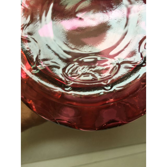 Vintage Fenton Cranberry Inverted Coin Dot With Receded Clear Handle Glass Basket For Sale In Providence - Image 6 of 7