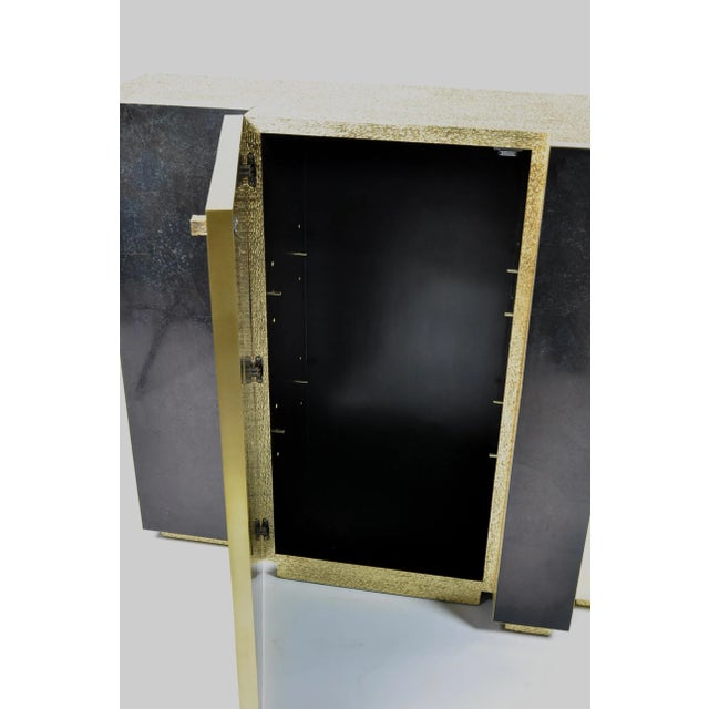 Not Yet Made - Made To Order Gold Leaf Fiber Marquetry, Black Stone, Brass, and White Rock Crystal Cabinet by François-Xavier Turrou for Ginger Brown For Sale - Image 5 of 12