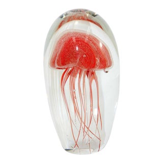 Jelly Fish Murano Style Italian Art Glass Aquarium Paperweight For Sale